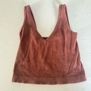 Ribbed Aerie V-Neck Tank Top - Brown